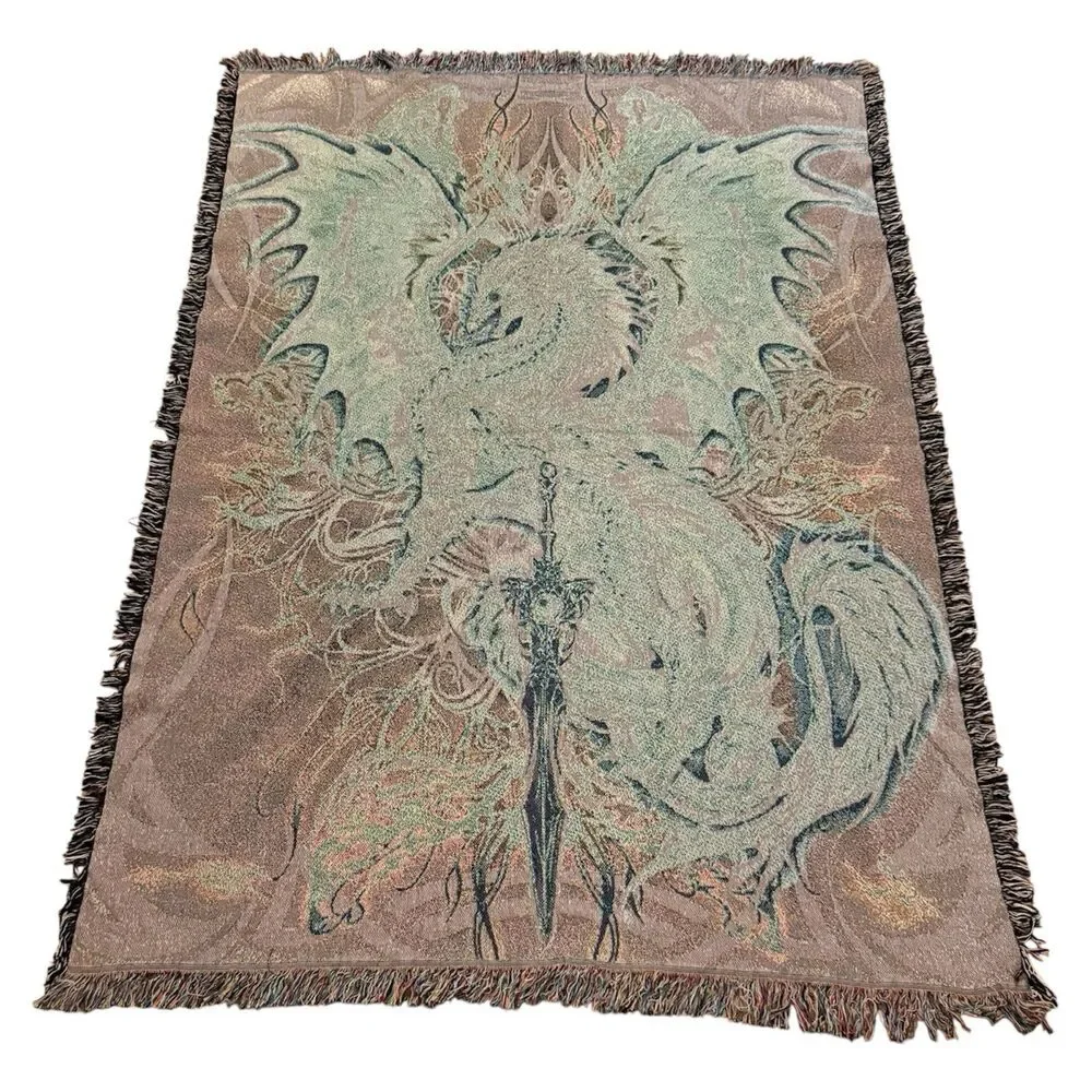 Ruth Thompson Bloodblade Fantasy Dragon Woven Tapestry Throw Blanket 71x53 Goth